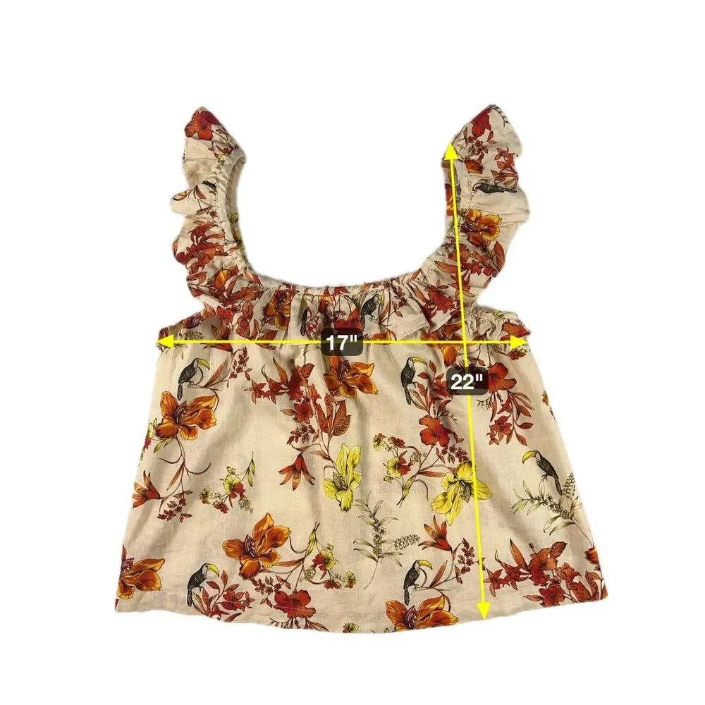 NWT‎ Evereve Char Floral Flutter Tank S Linen Ruffle Butter Yellow Feminine Boho - Picture 8 of 8